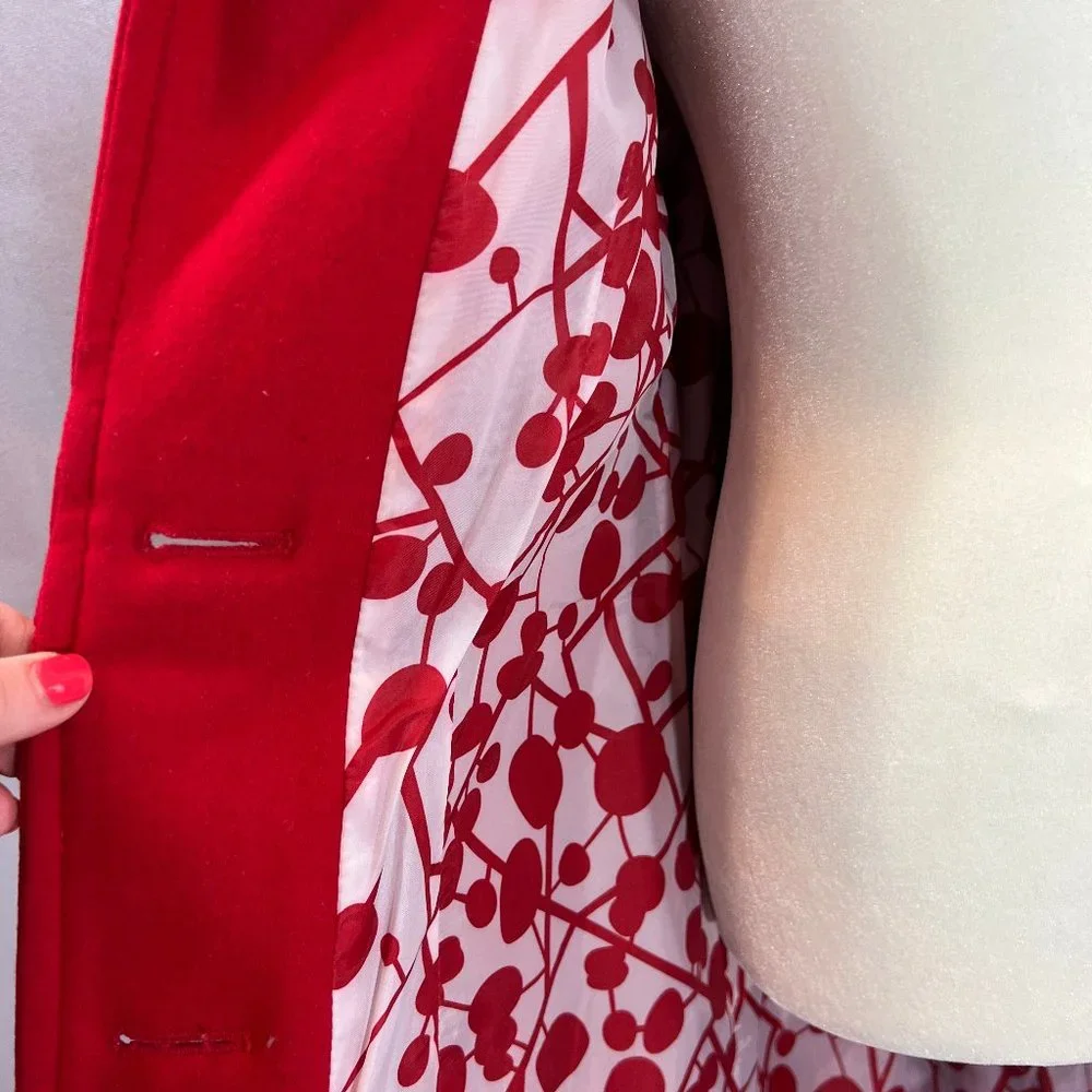 Gorgeous Tulle Bright Red Wool Blend Coat with Red & White Print Lining … - Picture 9 of 9